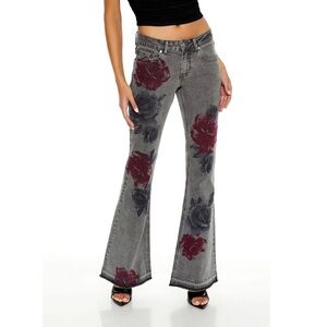 Forever 21 Gray Floral Flare Jeans